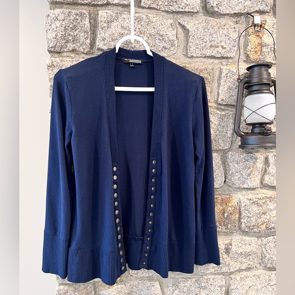 Women’s Snap Button Cardigan Sweater - Navy Blue - S